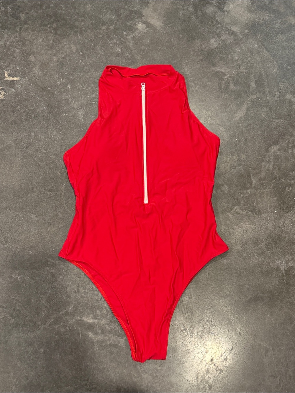 Fashion nova neon Red Zip up high neck Front One-Piece Swimsuit cut out back